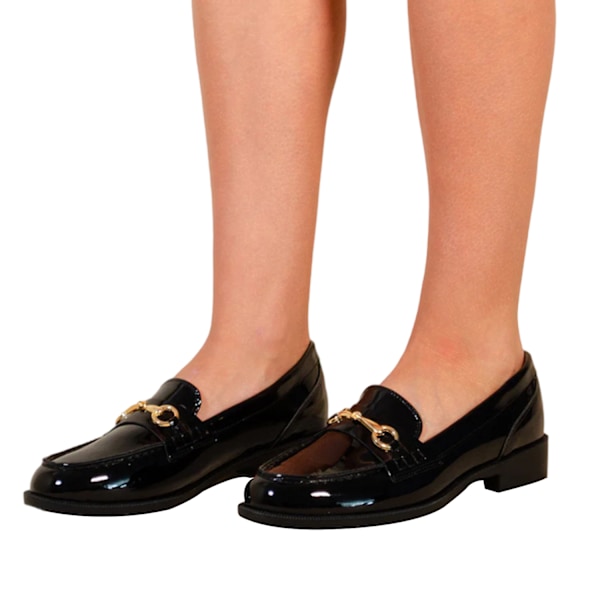 Where's That From Dam/Damer Cielo Metallstång Faux Läder Rund Tå Loafers 6 UK Svart Black 6 UK