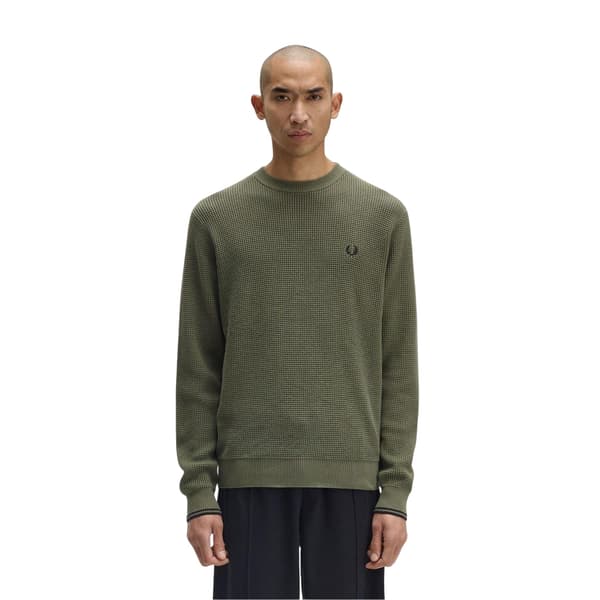 Fred Perry Herrtröja med broderad logotyp i våffelstickning XL Grön Green XL