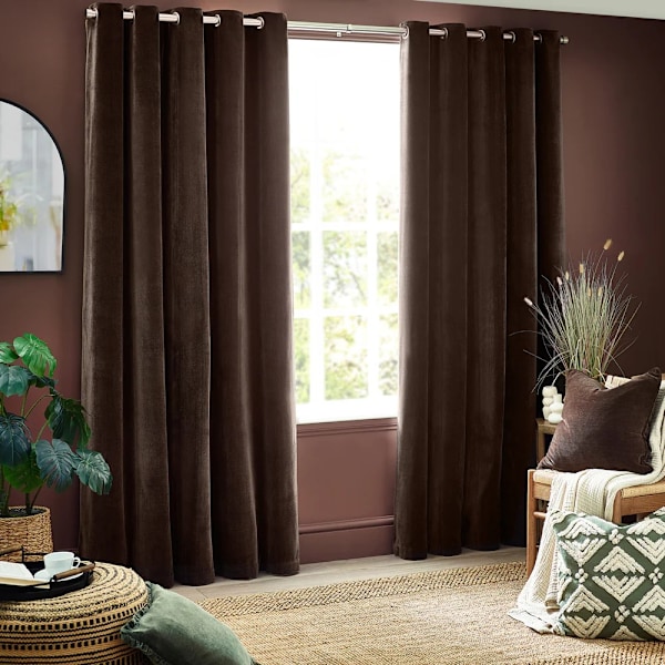 Yard Chenille Velvet Öglett Gardiner 168cm x 183cm Brun Brown 168cm x 183cm