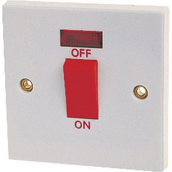 Dencon 45A Dubbelpolig Switch med Pilotlampa till BS3676 One Siz White/Red One Size