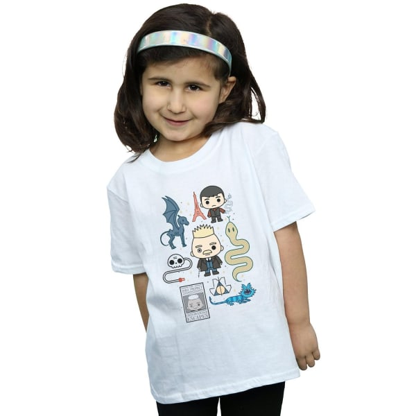 Fantastic Beasts Girls Chibi Grindelwald T-shirt i bomull 12-13 Y White 12-13 Years