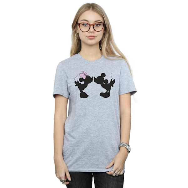 Disney Dam/Kvinnor Mickey Minnie Kyss Silhuett Bomull Pojkvän T-shirt Sports Grey XL