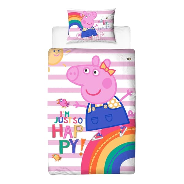 Greta Gris Jag är så glad vändbart påslakanset enkel Multico Multicoloured Single
