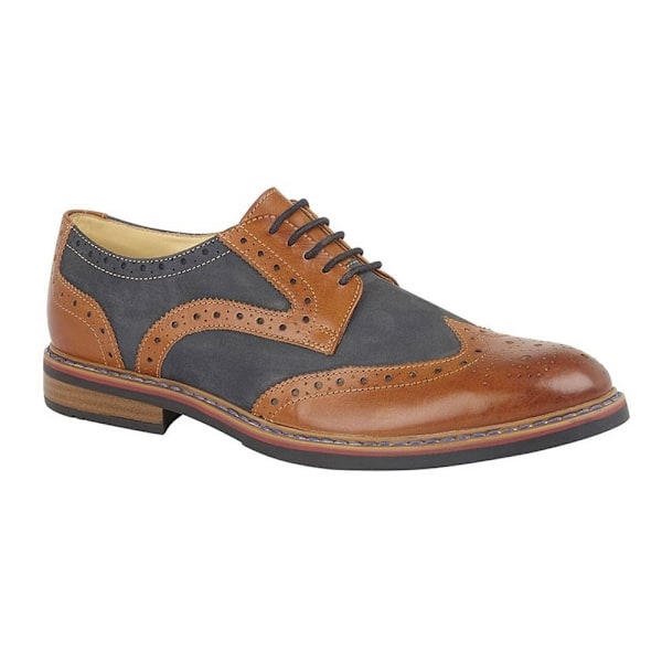 Roamers herr 5 Eye Brogue Laced Nubuck lädersko 8 UK Dark T Dark Tan/Navy 8 UK