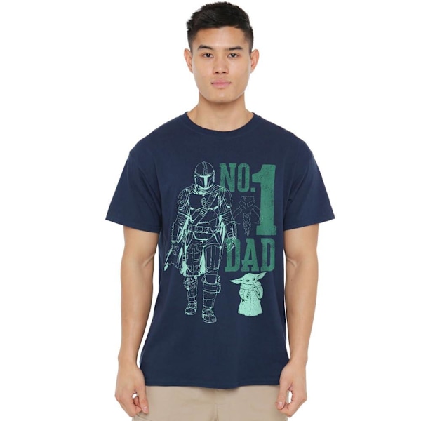 Star Wars: The Mandalorian Herr No.1 Pappa Mando T-Shirt L Marinblå Navy L
