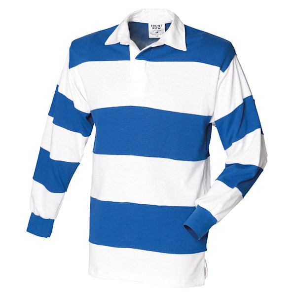 Front Row Herr Rugby-tröja med ränder, sydd, L, vit/kunglig blå White/Royal Blue L