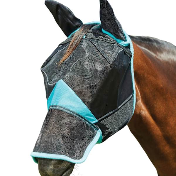 Weatherbeeta Comfitec Deluxe Fint Nät Hästflughuva Med Öron Black/Turquoise Cob