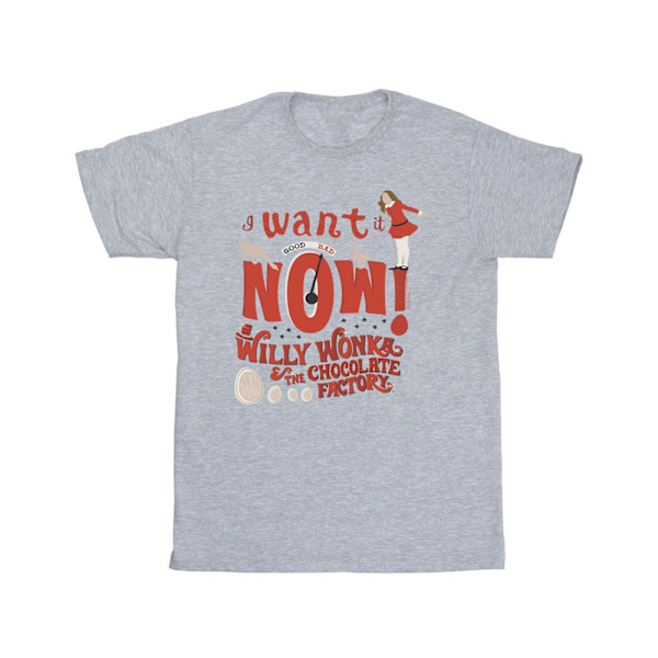 Willy Wonka Girls Verruca Salt I Want It Now Bomull T-shirt 12- Sports Grey 12-13 Years