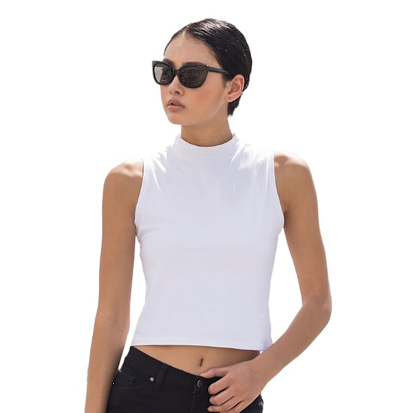 Skinni Fit Dam/Damer Hög Halsad Crop Ärmlös Väst Topp L W White L