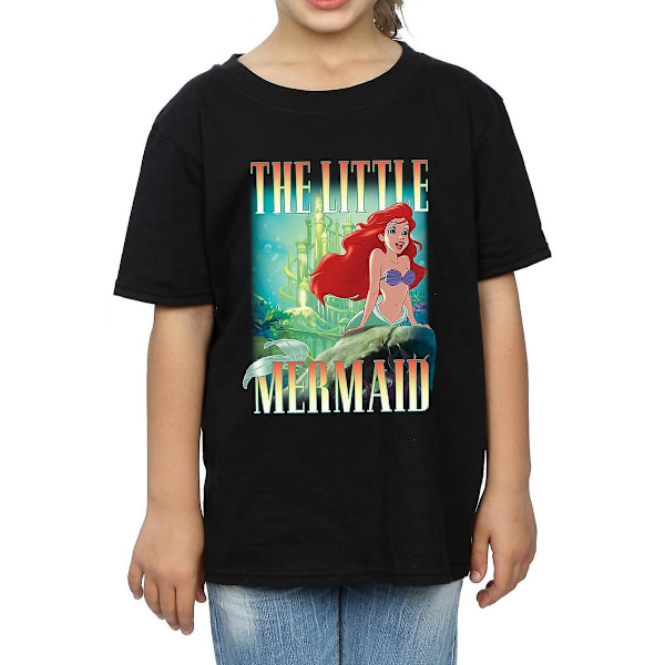 Den lilla sjöjungfrun flickor Ariel montage bomull T-shirt 9-11 år Black 9-11 Years