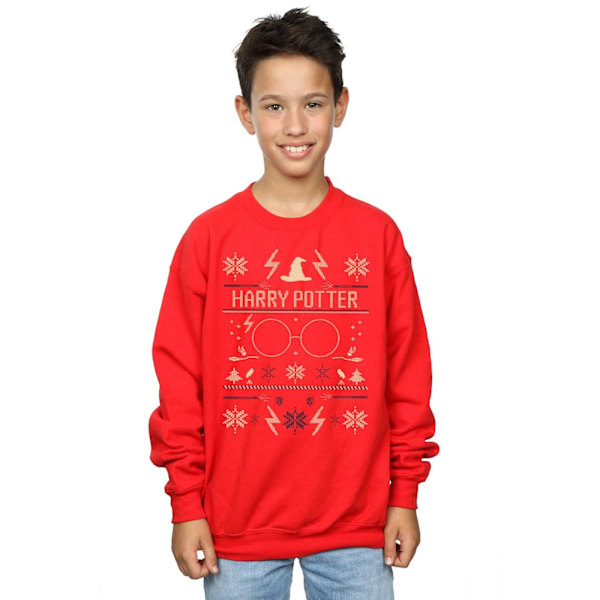 Harry Potter Julmönstrad Sweatshirt för Pojkar 7-8 År Röd Red 7-8 Years