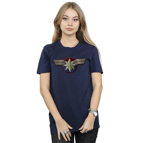 Marvel Dam/Dam Captain Marvel Bröstsymbol Bomull Pojkvän Navy Blue M