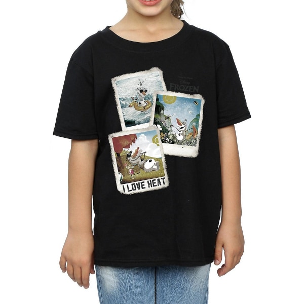 Frozen T-shirt i bomull med Olaf Polaroid för flickor 9-11 år, svart Black 9-11 Years