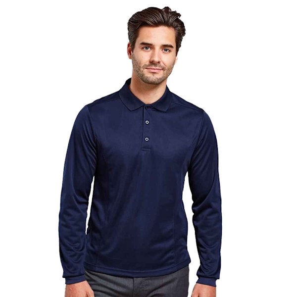 Premier Mens Coolchecker Pique Långärmad Polotröja XXL Marinblå Navy XXL