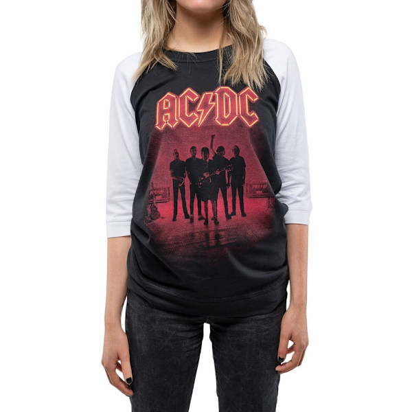 AC/DC Dam/Dam PWR-UP UK Bomull Raglan T-shirt XS Svart/Vit Black/White XS