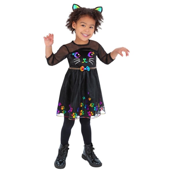 Smiffys Flickor Regnbåge Katt Polyester Kostymset 4-6 År Svart Black/Rainbow 4-6 Years