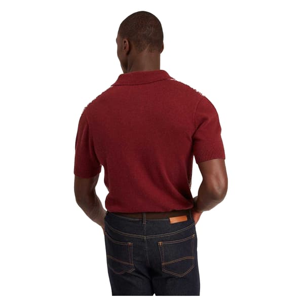 Ted Baker Herr Fiskbensmönstrad Kortärmad Pikétröja L Vinröd Maroon L