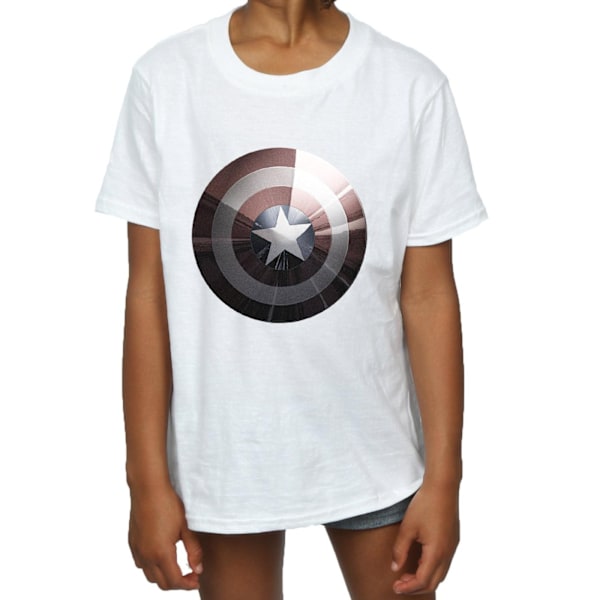 Marvel Girls Captain America Shield Shiny Cotton T-Shirt 12-13 White 12-13 Years