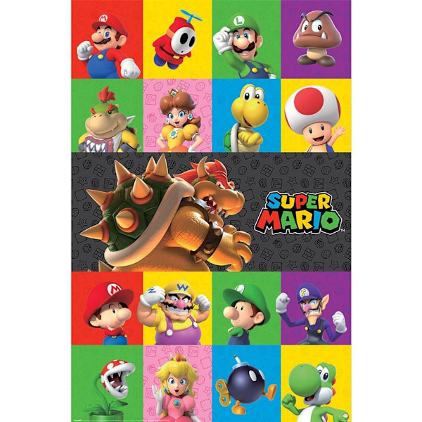 Super Mario-karaktärer Poster 61cm x 91.5cm Flerfärgad Multicoloured 61cm x 91.5cm