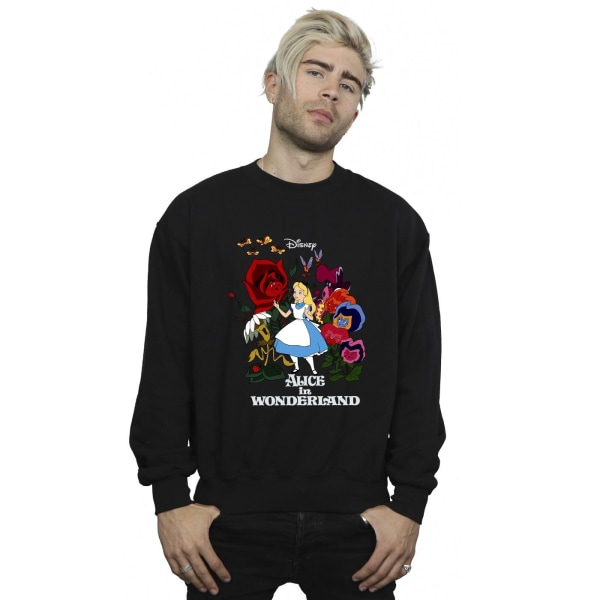 Disney Mens Alice In Wonderland Flowers Sweatshirt XL Svart Black XL