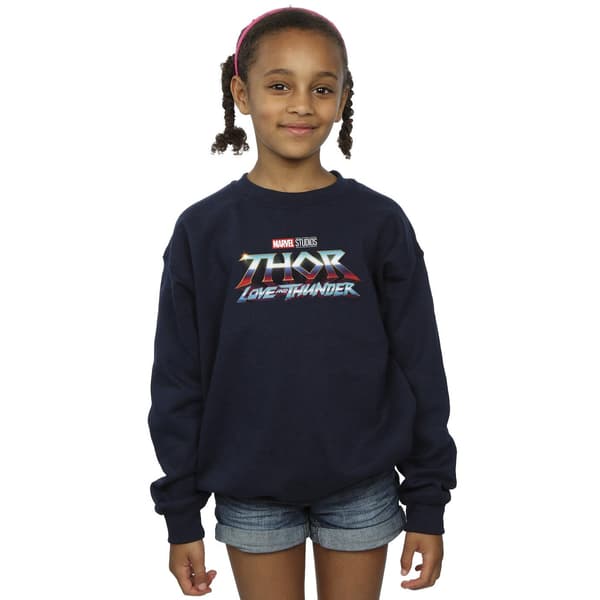 Marvel Girls Thor Love And Thunder Logotyp Tröja 3-4 År Svart Black 3-4 Years