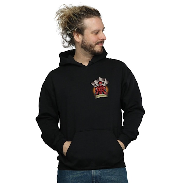 Marvel Herr Spider-Man Tatuering Brösttryck Hoodie 4XL Svart Black 4XL