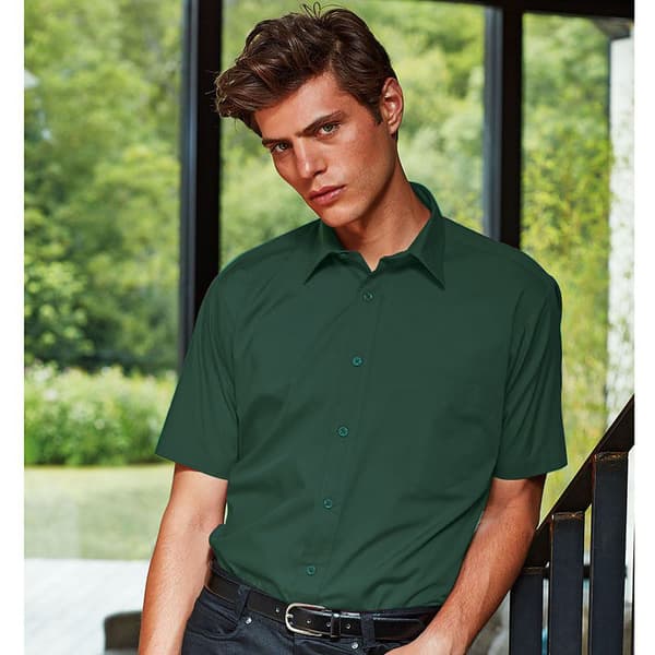 Premier Mens Short Sleeve Formal Poplin Plain Work Shirt 18 Bot Bottle 18