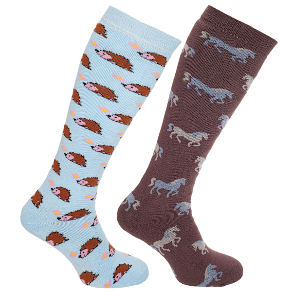 Dams/Dam Animal Design Welly Socks (2 Par) 4-7 UK Skyblu Skyblue/Brown 4-7 UK