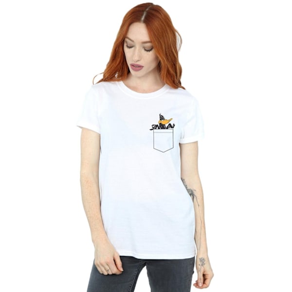 Looney Tunes Dam/Damer Daffy Duck Faux Pocket Bomull Boyfriend T-Shirt M Vit White M