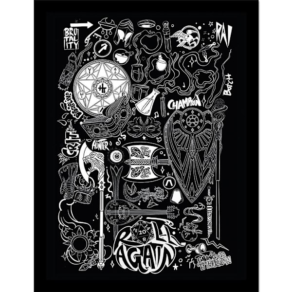 Dungeons & Dragons Roll Again inramad affisch 40cm x 30cm Svart/Vit Black/White 40cm x 30cm