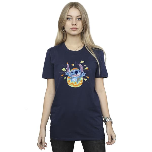 Disney Dam/Kvinnor Lilo & Stitch Cracking Egg Bomull Boyfriend Navy Blue M