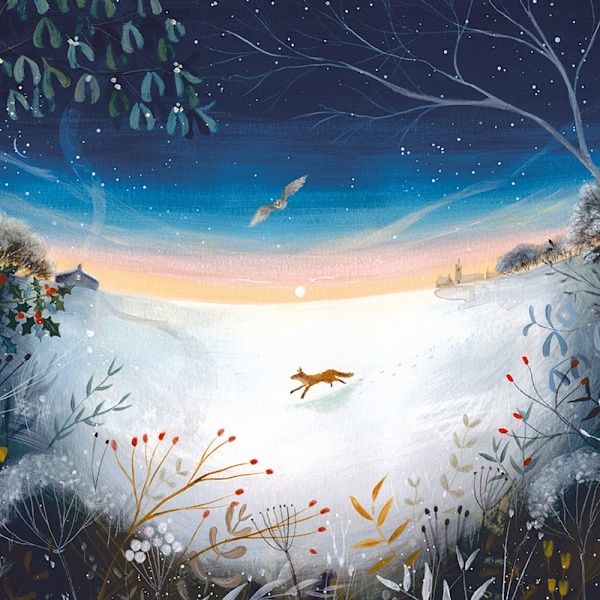 Julia Crossland A Winter Dawn Inramad duktryck 40cm x 40cm W White/Blue/Brown 40cm x 40cm
