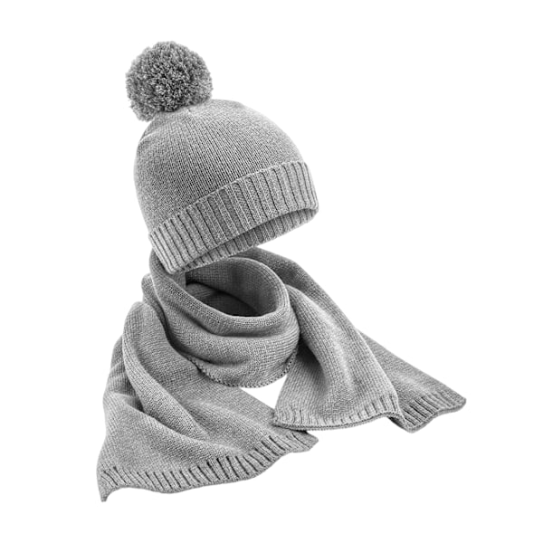 Beechfield Unisex Vuxen Fläckad Stickad Mössa Och Halsduk Set En Storlek Light Grey One Size