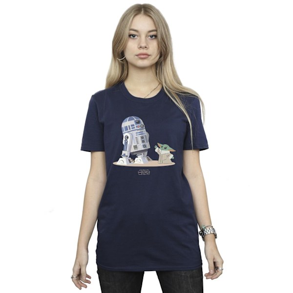 Star Wars Dam/Damer The Mandalorian R2D2 Och Grogu Bomull T-shirt Navy Blue S