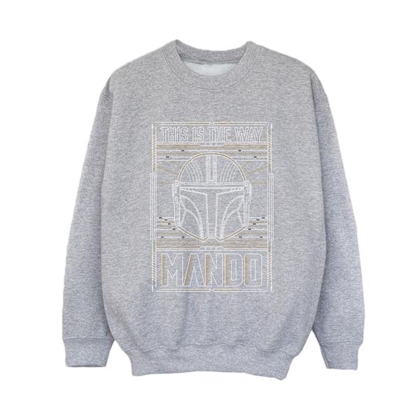 Star Wars The Mandalorian The Way Outline Helm Sweatshirt för pojkar Sports Grey 9-11 Years
