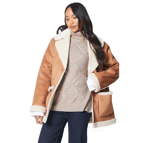 Principles Dam/Kvinna Longline Suedette Knappjacka Tan 12 UK