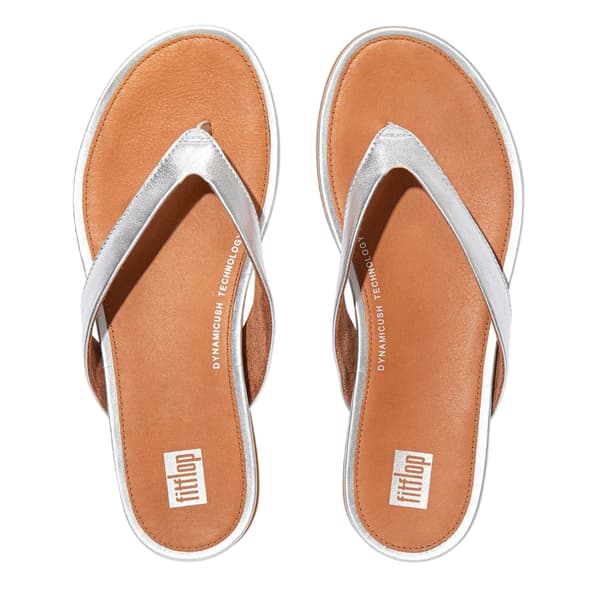 FitFlop Dam/Dam Gracie Läder Platta Flip Flops 3 UK Silver Silver 3 UK