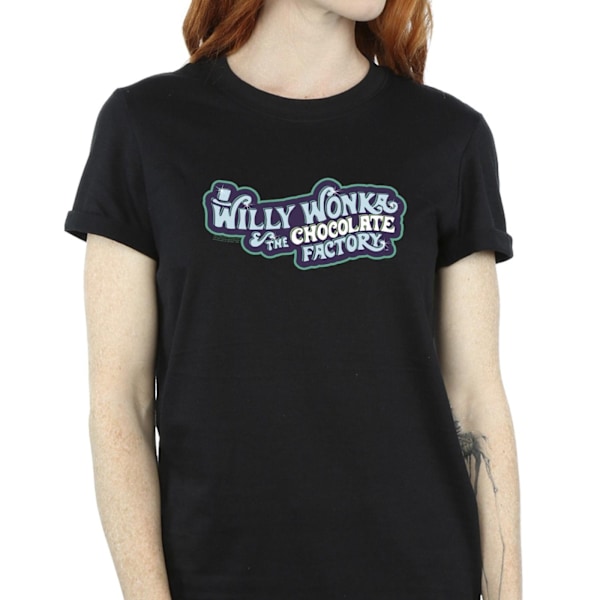 Willy Wonka Dam/Damer Chokladfabrik Logotyp Bomull Pojkvän Black 4XL