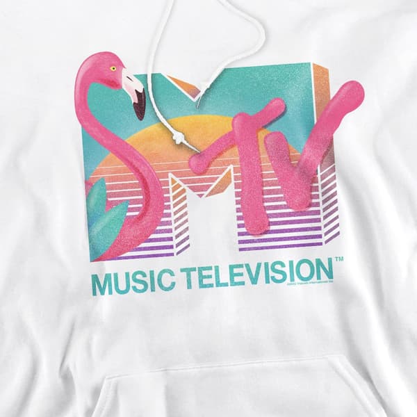 MTV Herr Flamingo Logotyp Hoodie M Vit White M