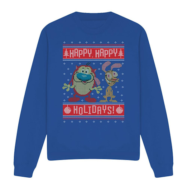 Ren & Stimpy Unisex Vuxen Glad, Glad Helg Jul Tröja Royal Blue M