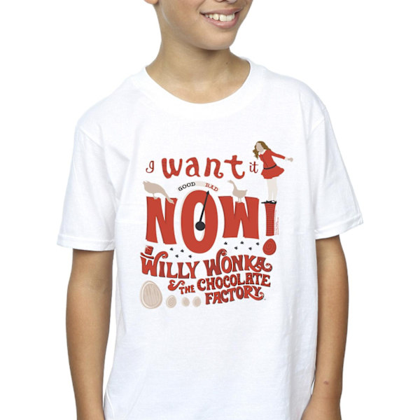 Willy Wonka Boys Verruca Salt I Want It Now T-Shirt 7-8 år W White 7-8 Years