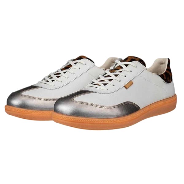 Ecco Dam Leopardmönstrade Platta Skinnskor 5. Gravel/White 5.5 UK