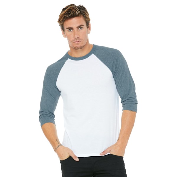 Bella + Canvas Unisex Adult Triblend 3/4 Sleeve Baseball T-Shir White/Denim L