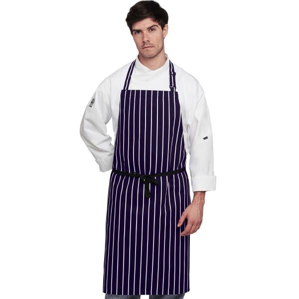 Dennys Unisex bomullsrandiga Workwear Butchers Förkläde (förpackning med 2 Navy/White One Size