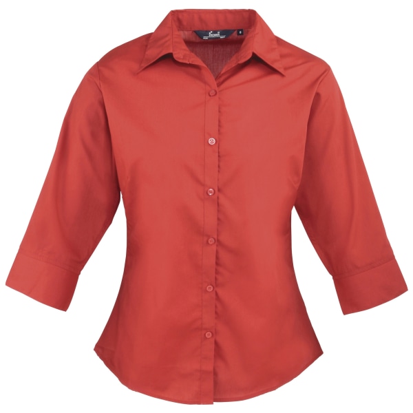 Premier 3/4-ärmad Poplin blus / Vanlig arbetsskjorta 16 Röd Red 16
