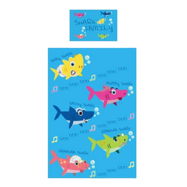 Baby Shark Barn/Barn Doo Doo Vändbart Påslakanset Enkelt Blue/Multicoloured Single