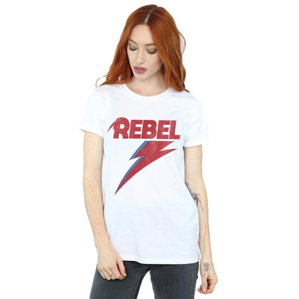 David Bowie Dam/Damer Distressed Rebel Bomull Boyfriend T-S White L