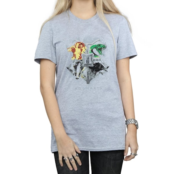 Harry Potter Dam/Kvinnor Hogwarts Målad Crest Bomull Pojkvän Sports Grey L