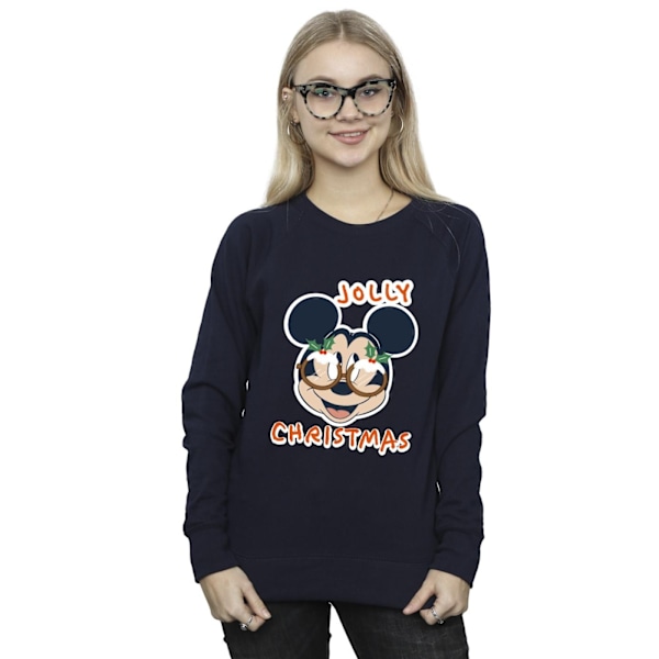 Disney Dam/Damer Mickey Mouse Jolly Christmas Glasses Sweatshirt Navy Blue S