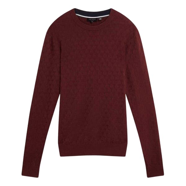 Ted Baker Herr Stitch Stickad Tröja med Rund Hals S Vinröd Maroon S